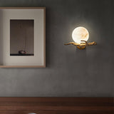 Vintage Twigs Brass Wall Lamp with Marble Shade Indoor Sconce Light