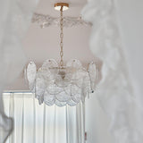 Vintage Victorian Disc Gasolier Ceiling Light with Clear Wavy Glass and Gold Metal Finish