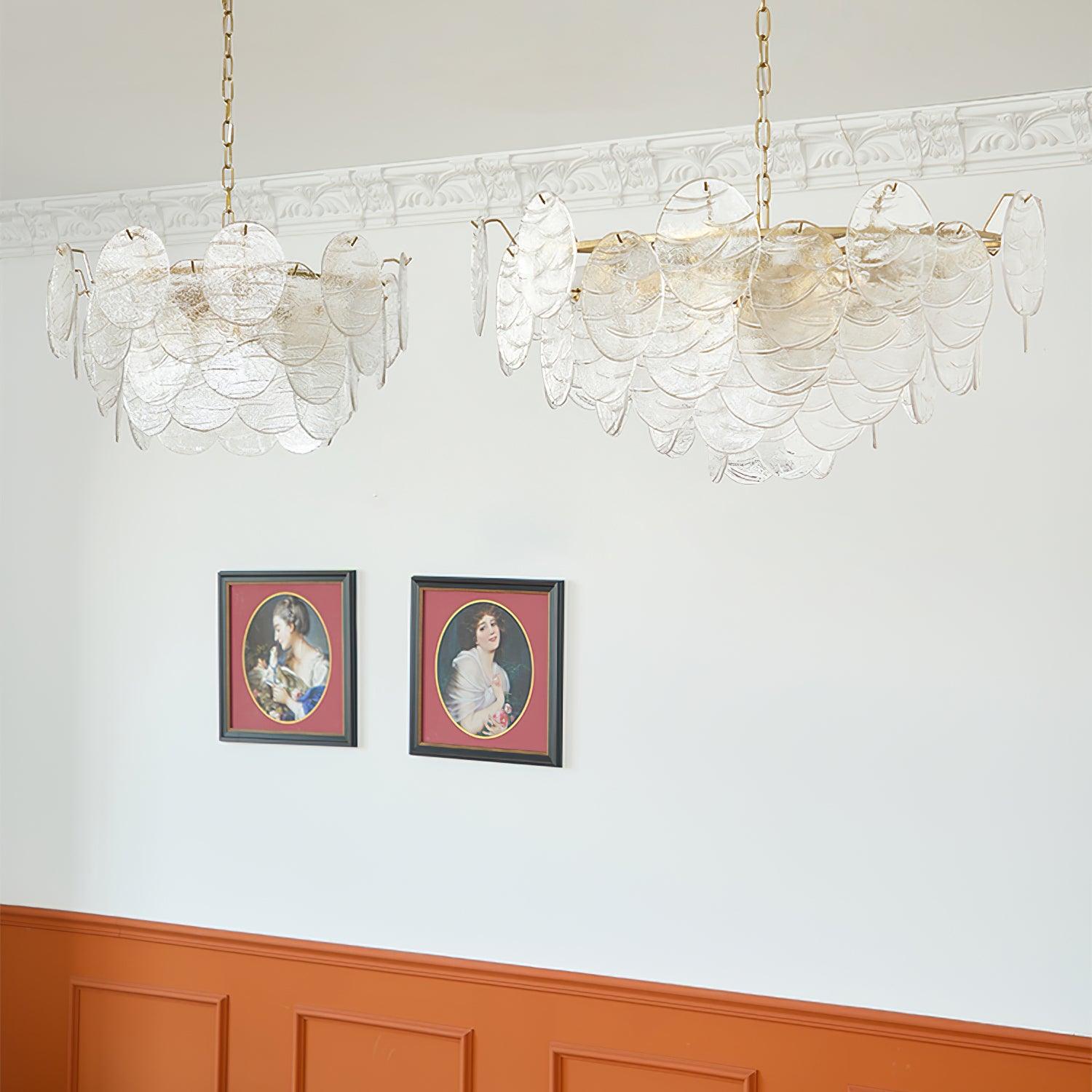 Vintage Victorian Disc Gasolier Ceiling Light with Clear Wavy Glass and Gold Metal Finish