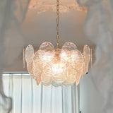 Vintage Victorian Disc Gasolier Ceiling Light with Clear Wavy Glass and Gold Metal Finish