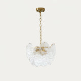 Vintage Victorian Disc Gasolier Ceiling Light with Clear Wavy Glass and Gold Metal Finish