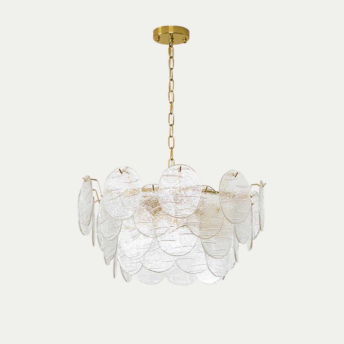 Vintage Victorian Disc Gasolier Ceiling Light with Clear Wavy Glass and Gold Metal Finish