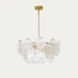 Vintage Victorian Disc Gasolier Ceiling Light with Clear Wavy Glass and Gold Metal Finish