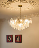 Vintage Victorian Disc Gasolier Ceiling Light with Clear Wavy Glass and Gold Metal Finish