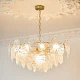 Vintage Victorian Disc Gasolier Ceiling Light with Clear Wavy Glass and Gold Metal Finish