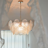 Vintage Victorian Disc Gasolier Ceiling Light with Clear Wavy Glass and Gold Metal Finish