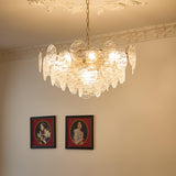 Vintage Victorian Disc Gasolier Ceiling Light with Clear Wavy Glass and Gold Metal Finish