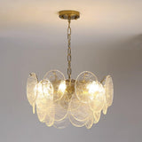 Vintage Victorian Disc Gasolier Ceiling Light with Clear Wavy Glass and Gold Metal Finish