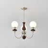 Vintage Walnut Wood and Solid Brass Gasolier Chandelier Retro Glass Globe Pendant Light