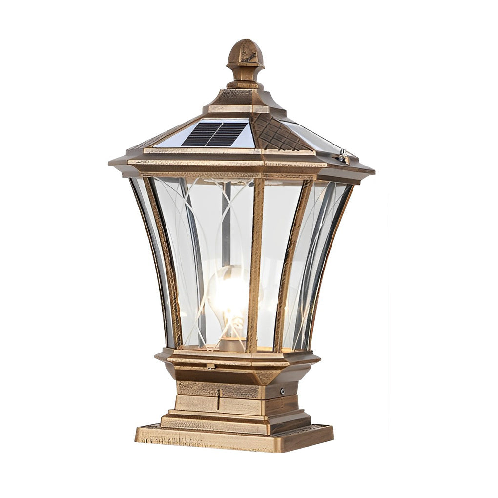 Vintage Waterproof Solar Fence Post Light LED Outdoor Retro Pillar Lamp with Remote Control