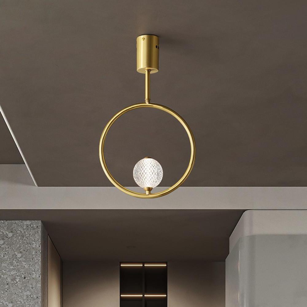 Modern Nordic Brass LED Flush Mount Ceiling Light with Ring Acrylic Globe Shade