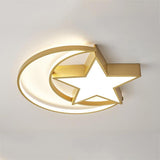 Modern Celestial Moon Star LED Flush Mount Ceiling Light for Kids Bedroom and Nursery Decor