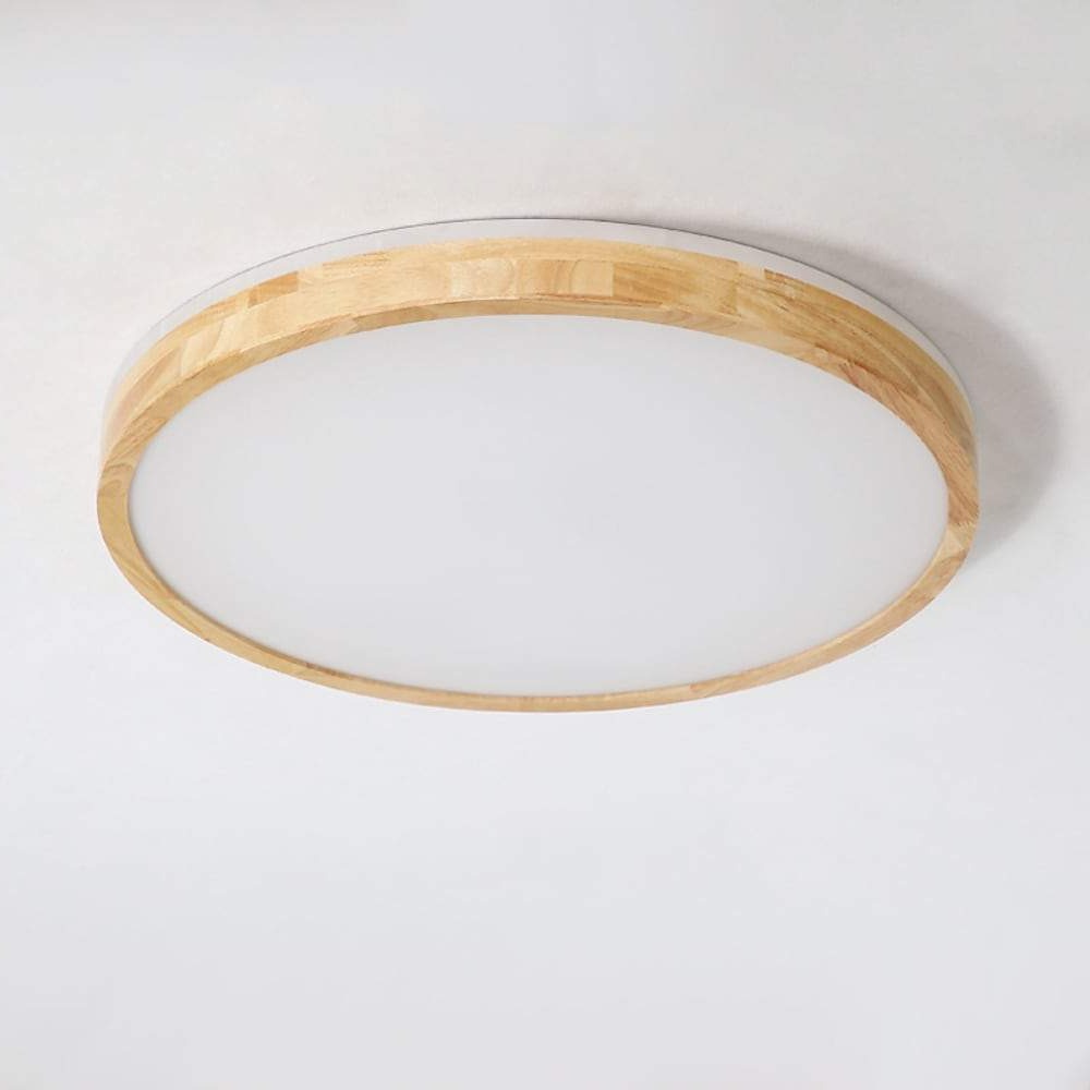 Natural Bamboo Round LED Flush Mount Ceiling Light for Modern Kitchen Living Room and Bedroom