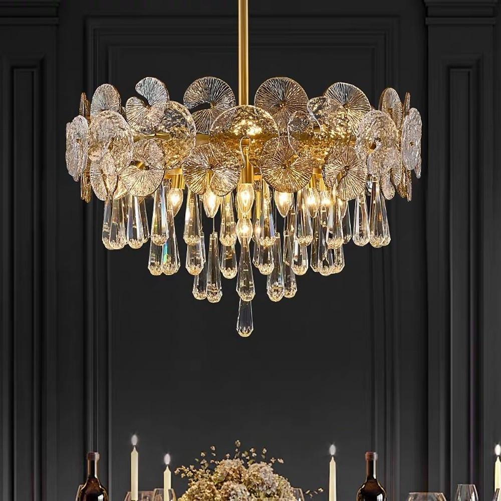 Modern Lantern Crystal Flush Mount Ceiling Light Metal Candelabra LED Fixture