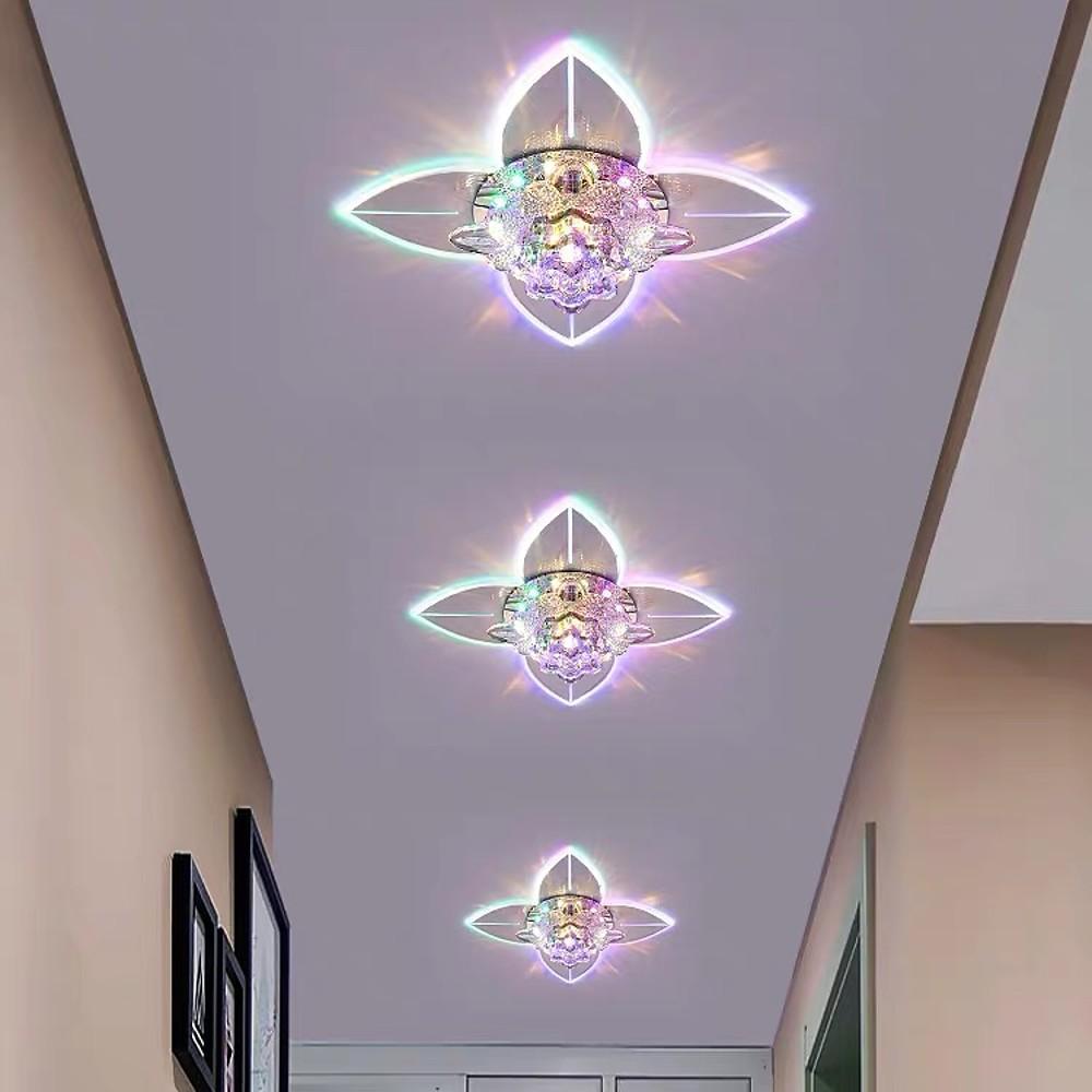 Modern 4 Pointed Star LED Crystal Ceiling Light Multi Color Flush Mount for Bedroom