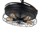 43 Inch Black Industrial Retractable Ceiling Fan with Lantern Light for Living Room