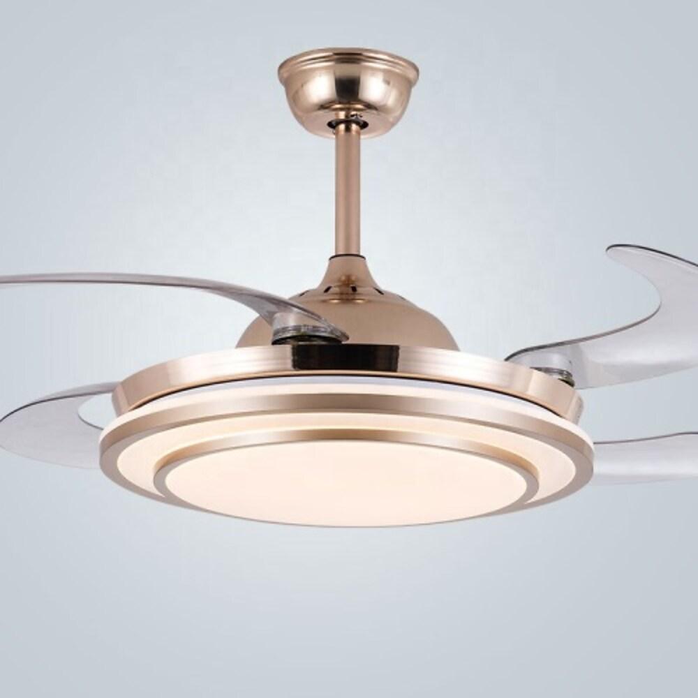 Elegant Gold Retractable Ceiling Fan Chandelier with Integrated LED Light and 4 Blades