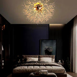 Elegant Flower Branch Crystal Ceiling Lamp 6 Light Brass Flush Mount Lighting