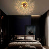 Elegant Flower Branch Crystal Ceiling Lamp 6 Light Brass Flush Mount Lighting