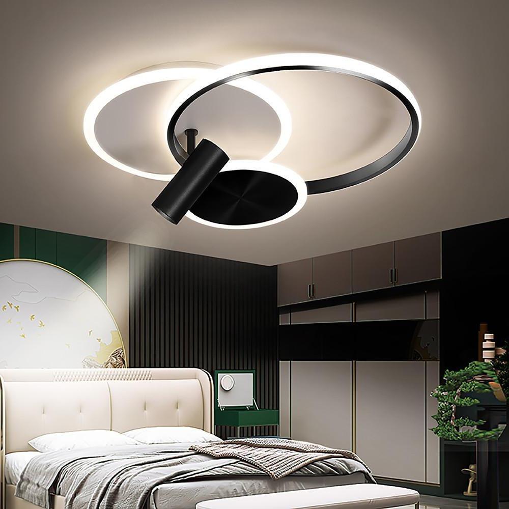 Modern Black Ring LED Flush Mount Ceiling Light with Integrated Spotlights for Living Room