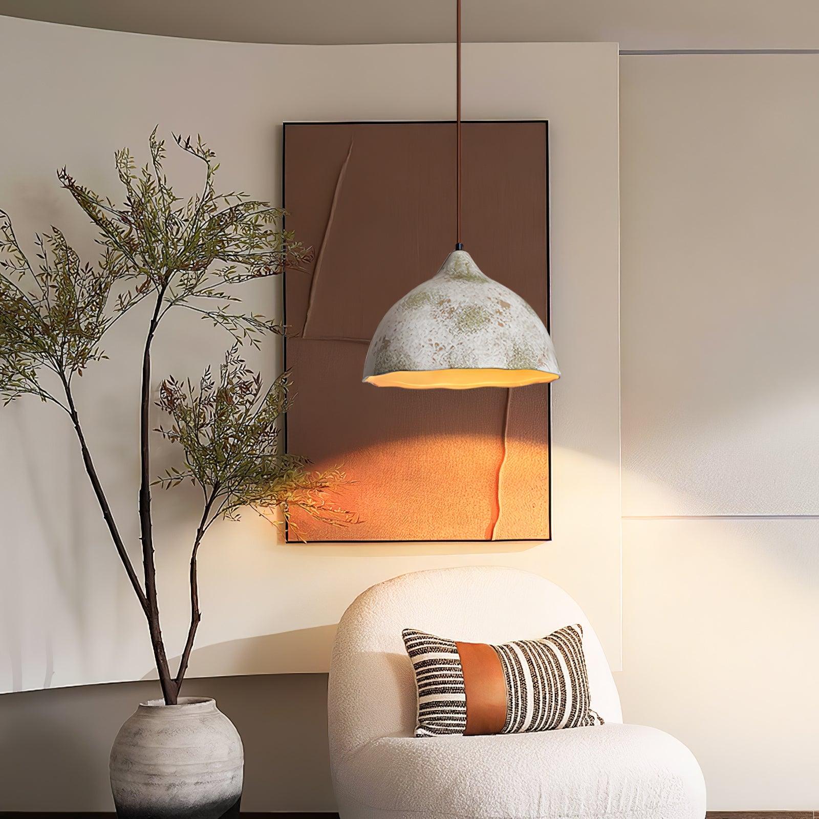 Wabi Sabi Pear Shape Ceramic and Wood Pendant Light for Modern Interior Decor