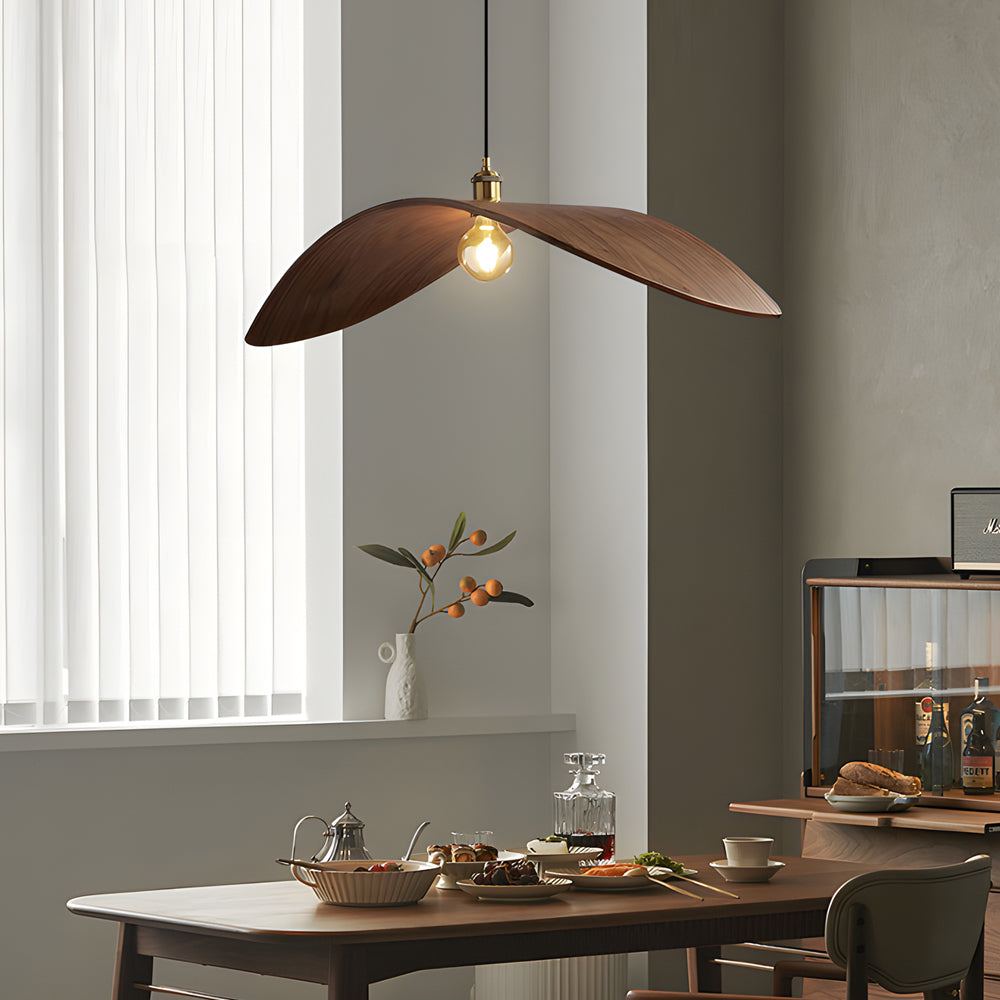 Walnut Leaf Curved Wooden Pendant Light Wabi Sabi Natural Wood Chandelier for Bar and Dining Room