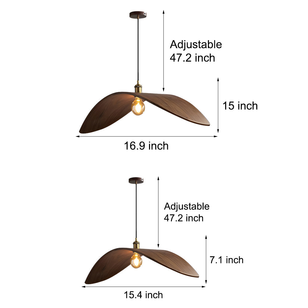 Walnut Leaf Curved Wooden Pendant Light Wabi Sabi Natural Wood Chandelier for Bar and Dining Room