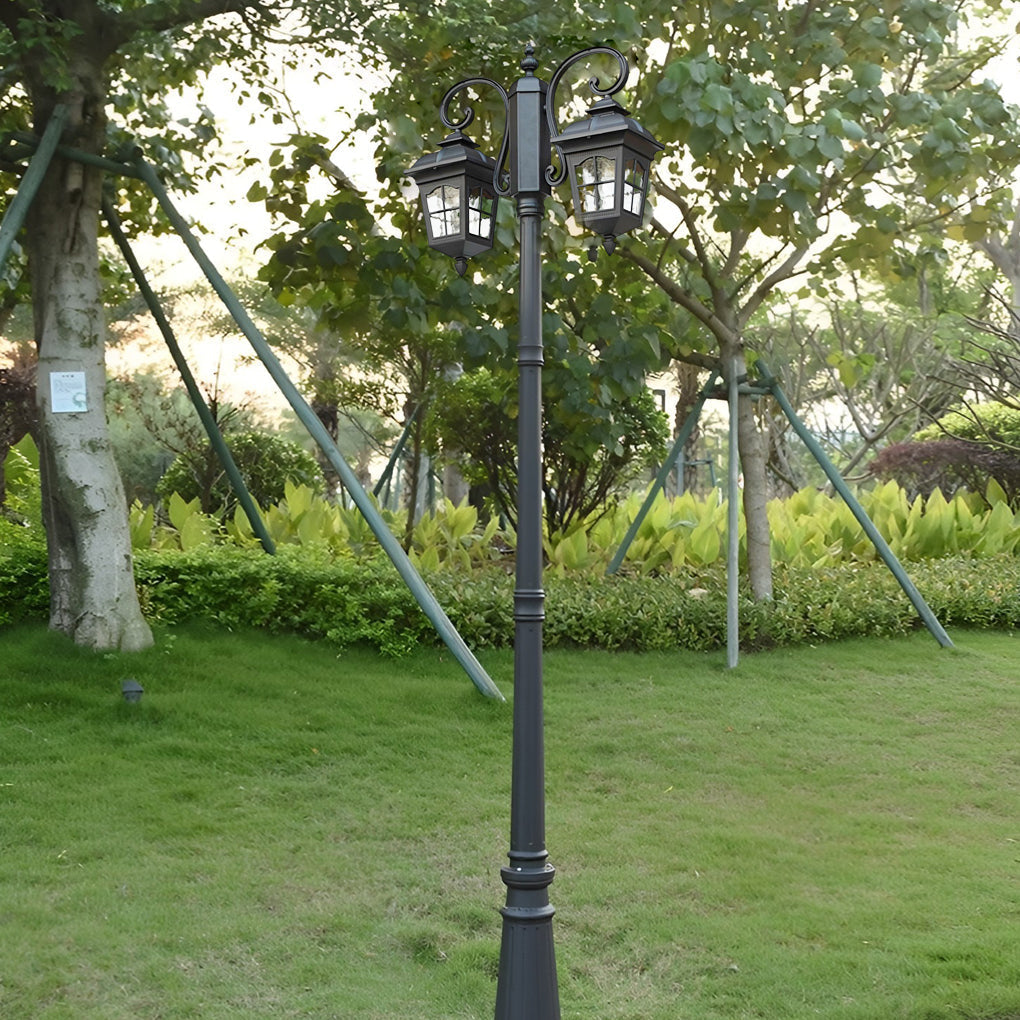 Waterproof 2 Light Outdoor Post Light Black Aluminum Garden Street Pole Lamp