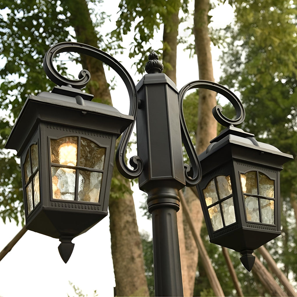 Waterproof 2 Light Outdoor Post Light Black Aluminum Garden Street Pole Lamp