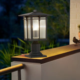 Waterproof Aluminum Outdoor Post Light with Striped Glass Shade and Black Finish for Garden Path Decor