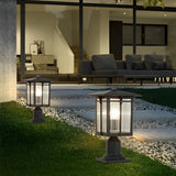 Waterproof Aluminum Outdoor Post Light with Striped Glass Shade and Black Finish for Garden Path Decor