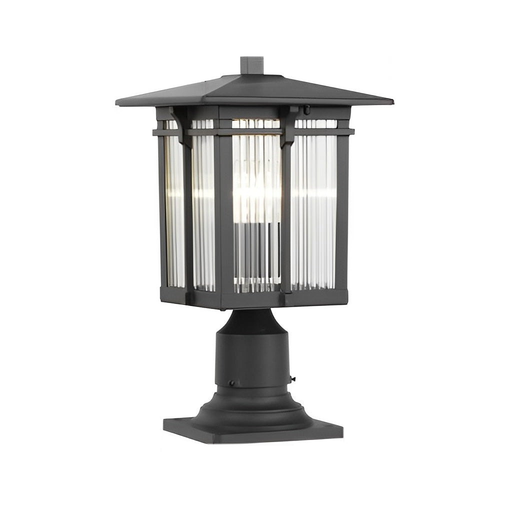 Waterproof Aluminum Outdoor Post Light with Striped Glass Shade and Black Finish for Garden Path Decor