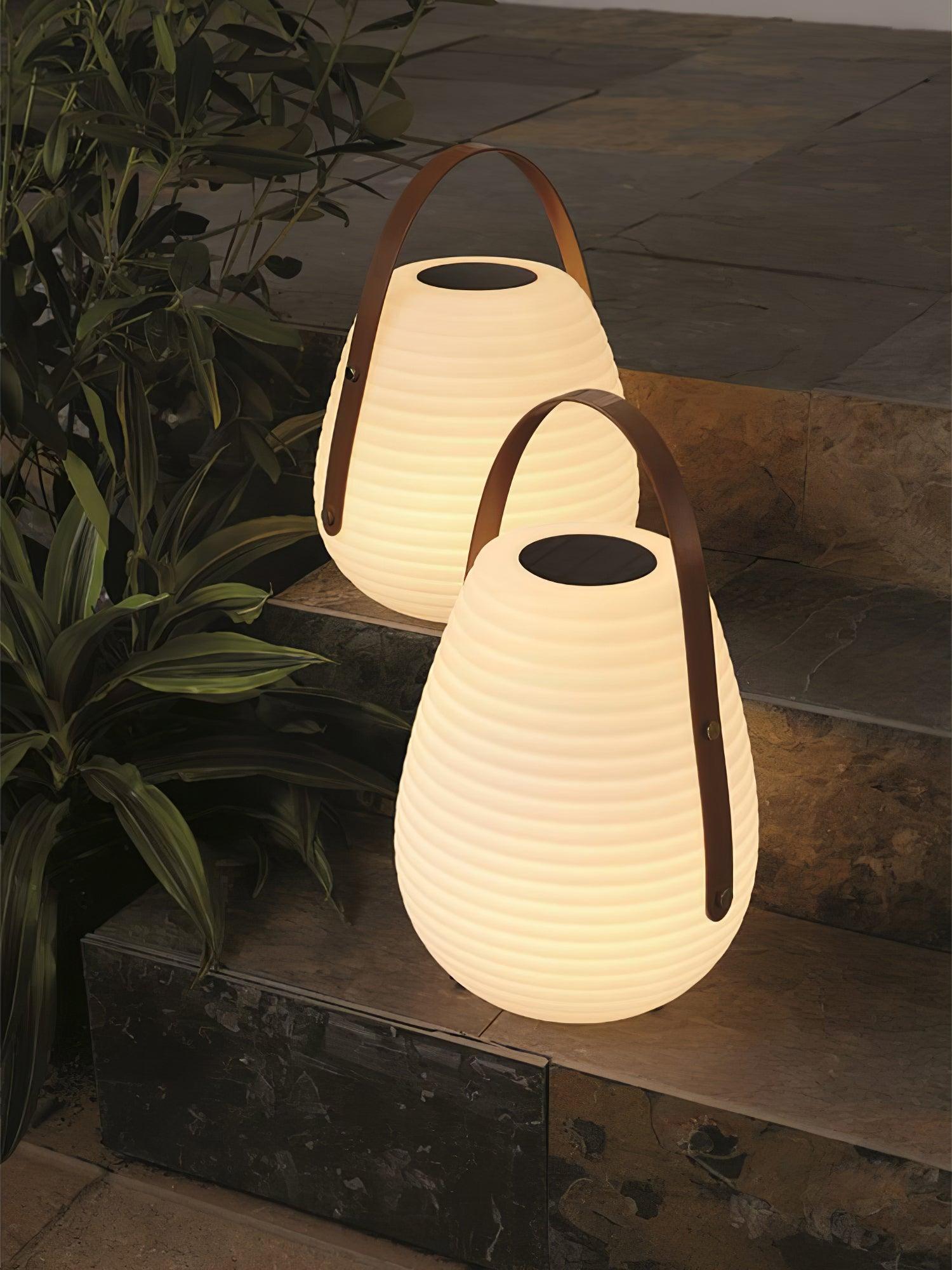 Waterproof Beehive Garden Lantern LED Portable Patio Table Lamp with Leather Handle