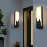 Waterproof Modern Rectangular Outdoor LED Wall Sconce with Faux Marble and Stainless Steel Black