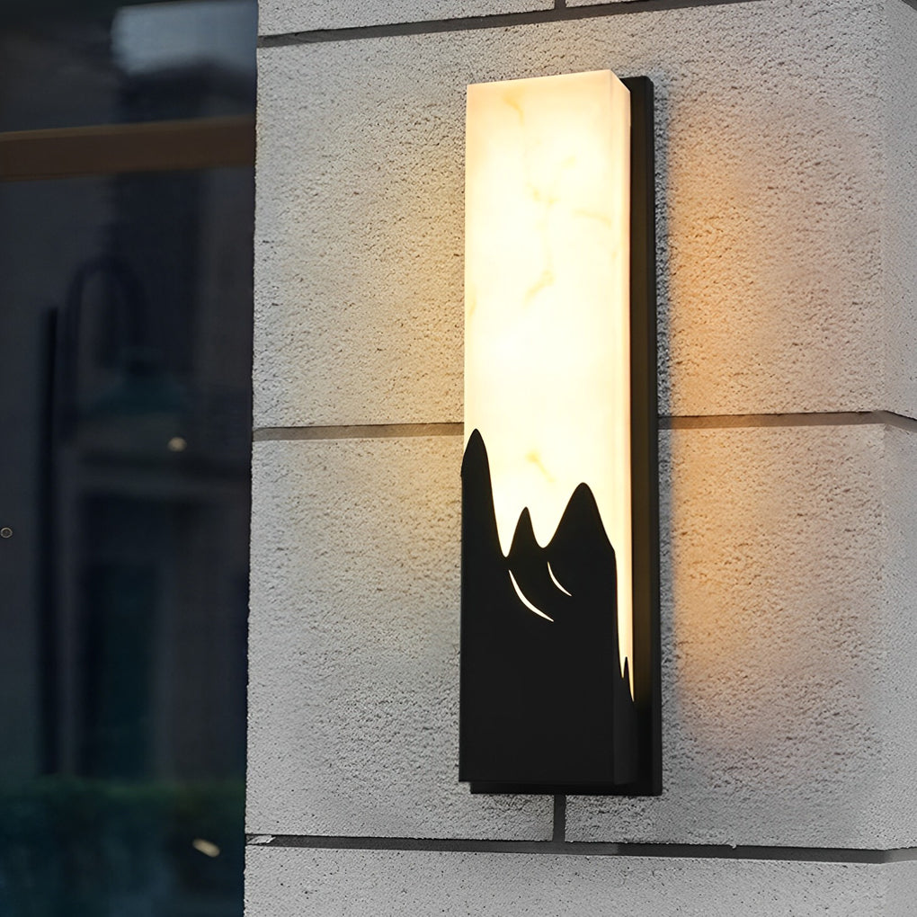 Waterproof Modern Rectangular Outdoor LED Wall Sconce with Faux Marble and Stainless Steel Black