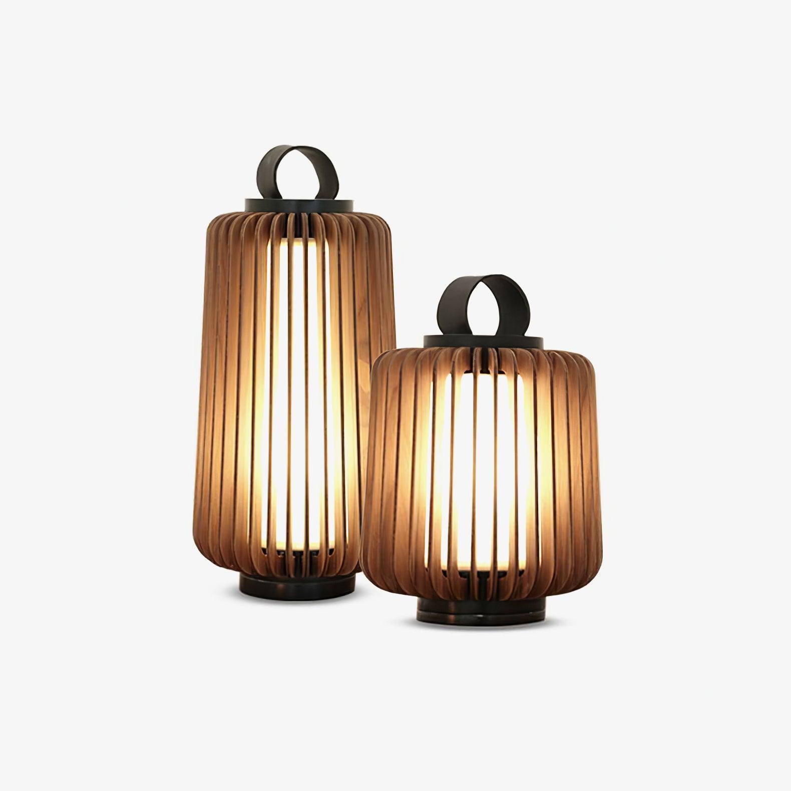 Waterproof Outdoor Portable Lantern for Patio Garden and Camping with Teak Wood Accents
