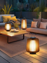 Waterproof Outdoor Portable Lantern for Patio Garden and Camping with Teak Wood Accents