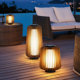 Waterproof Outdoor Portable Lantern for Patio Garden and Camping with Teak Wood Accents