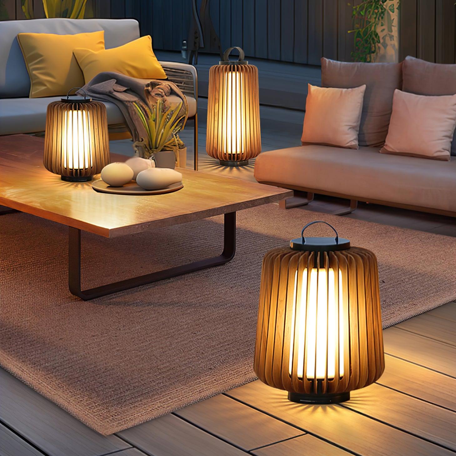 Waterproof Outdoor Portable Lantern for Patio Garden and Camping with Teak Wood Accents