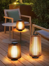 Waterproof Outdoor Portable Lantern for Patio Garden and Camping with Teak Wood Accents