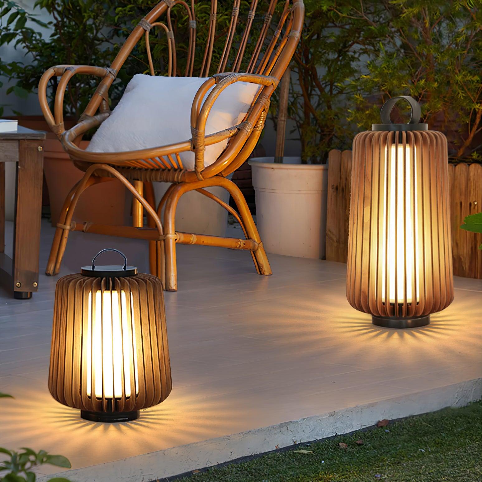 Waterproof Outdoor Portable Lantern for Patio Garden and Camping with Teak Wood Accents