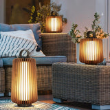 Waterproof Outdoor Portable Lantern for Patio Garden and Camping with Teak Wood Accents