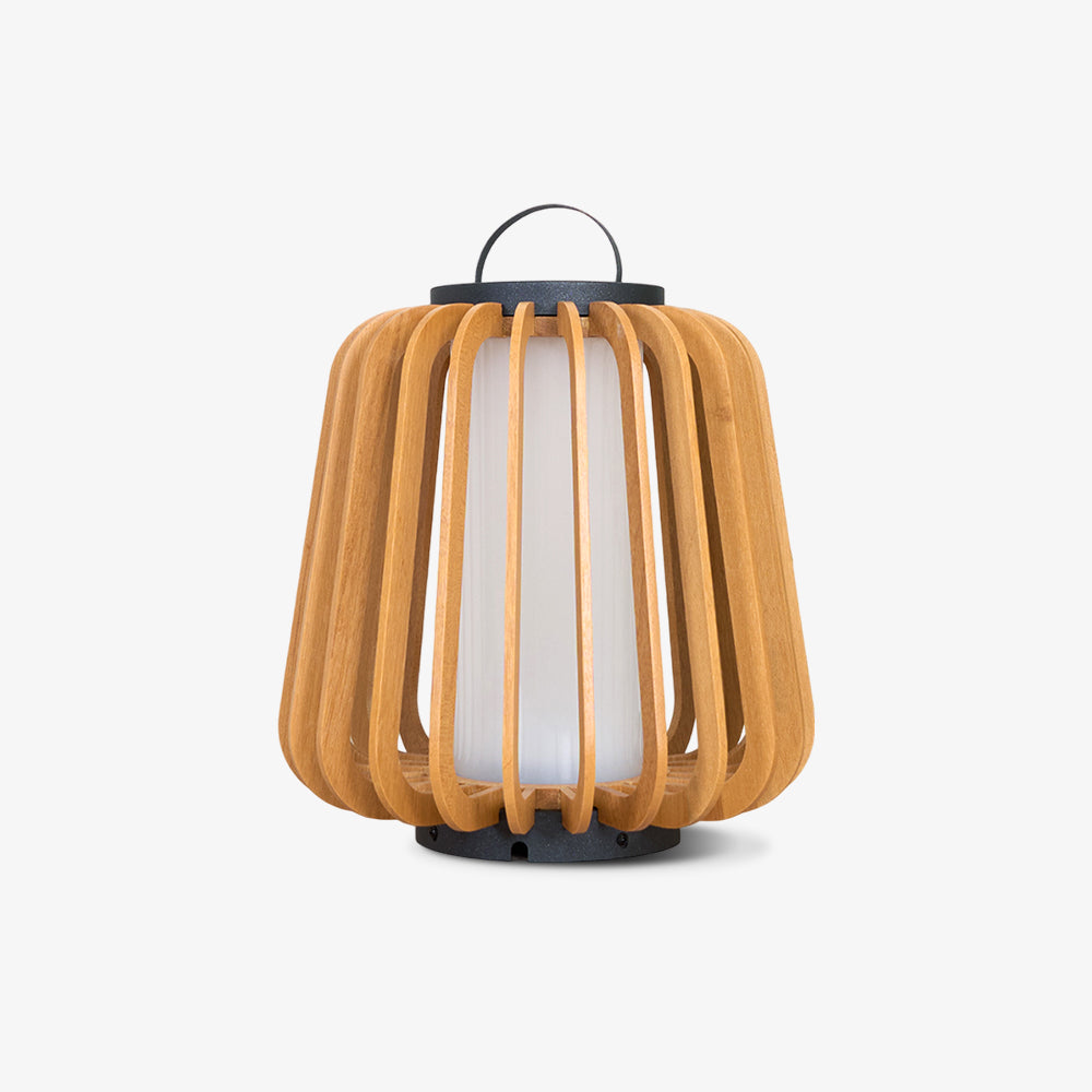 Waterproof Outdoor Portable Lantern for Patio Garden and Camping with Teak Wood Accents