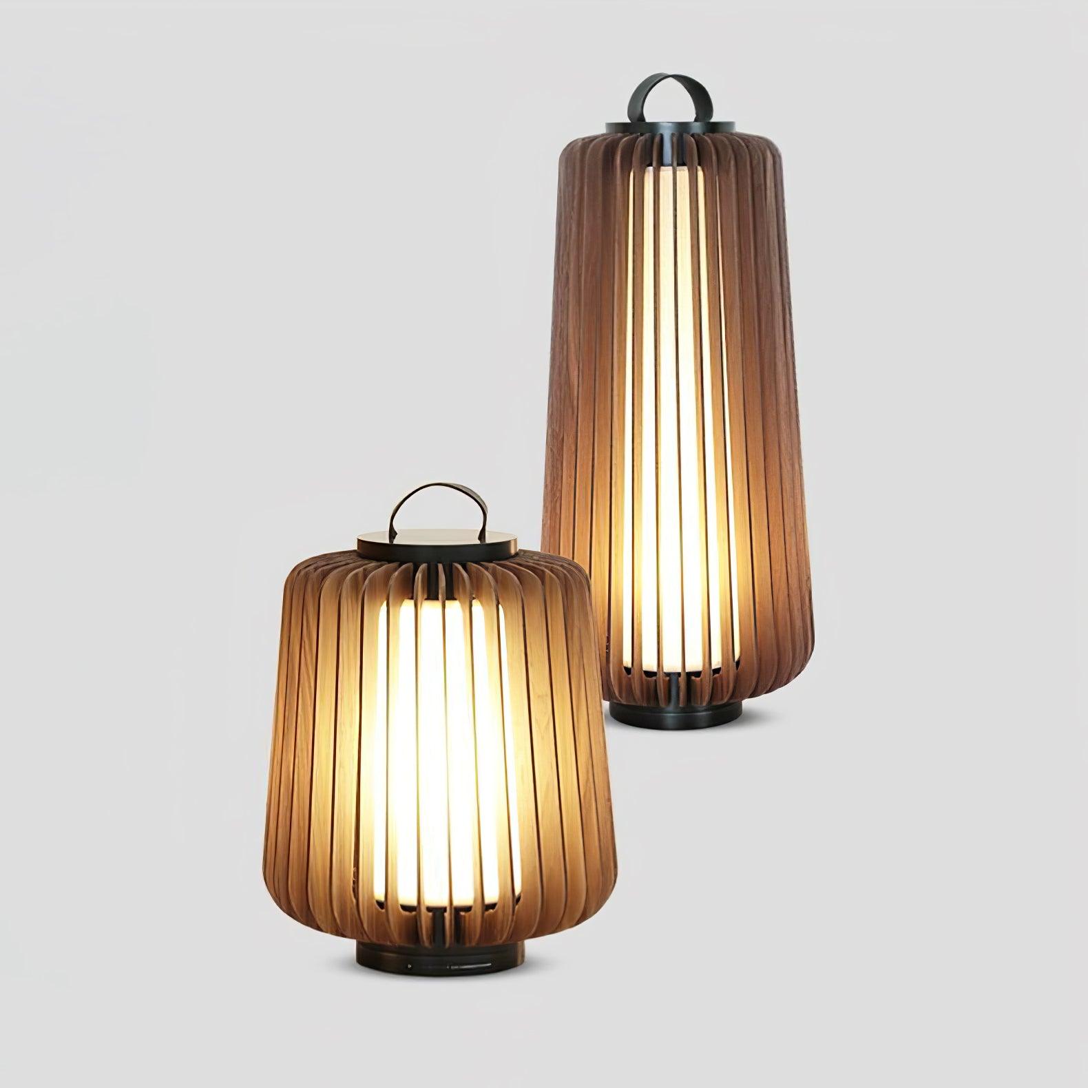 Waterproof Outdoor Portable Lantern for Patio Garden and Camping with Teak Wood Accents