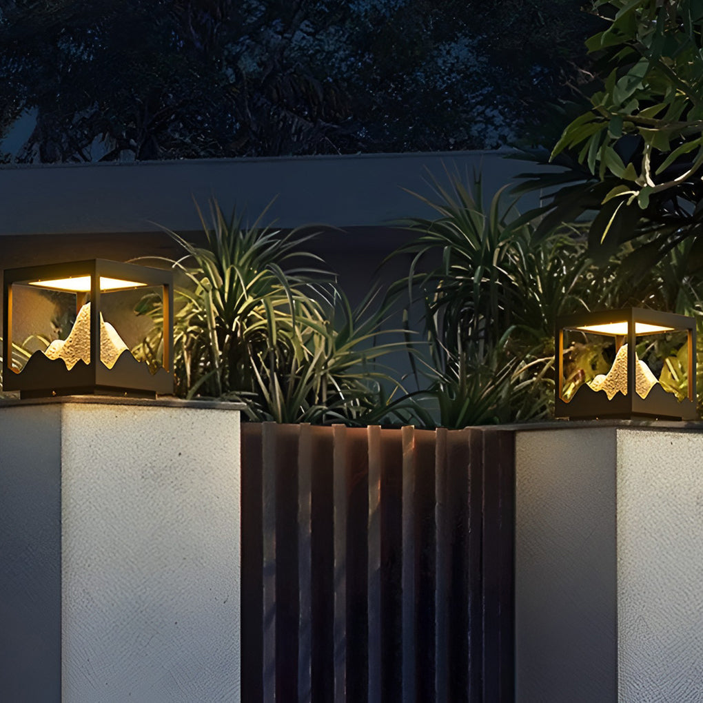 Waterproof Outdoor Solar Mountain Landscape Column Light LED Pillar Lamp for Garden Courtyard