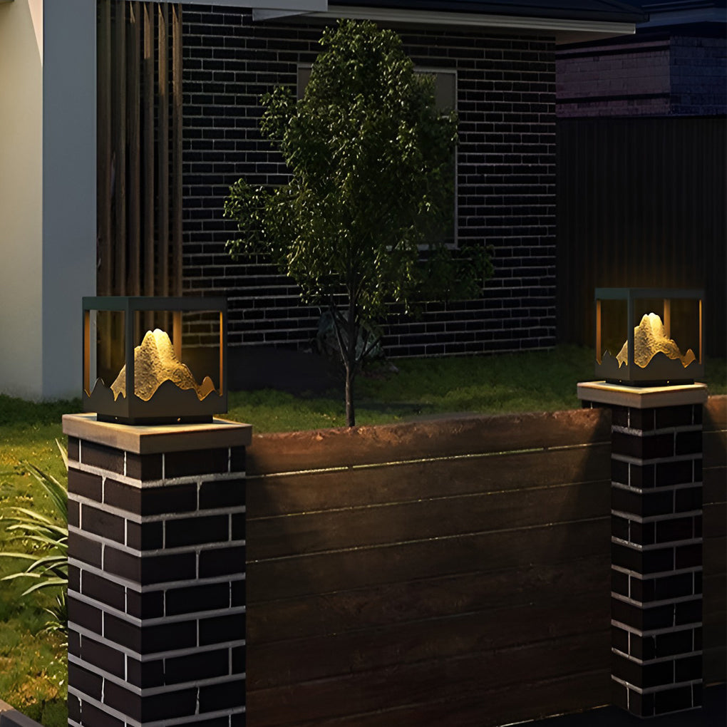Waterproof Outdoor Solar Mountain Landscape Column Light LED Pillar Lamp for Garden Courtyard