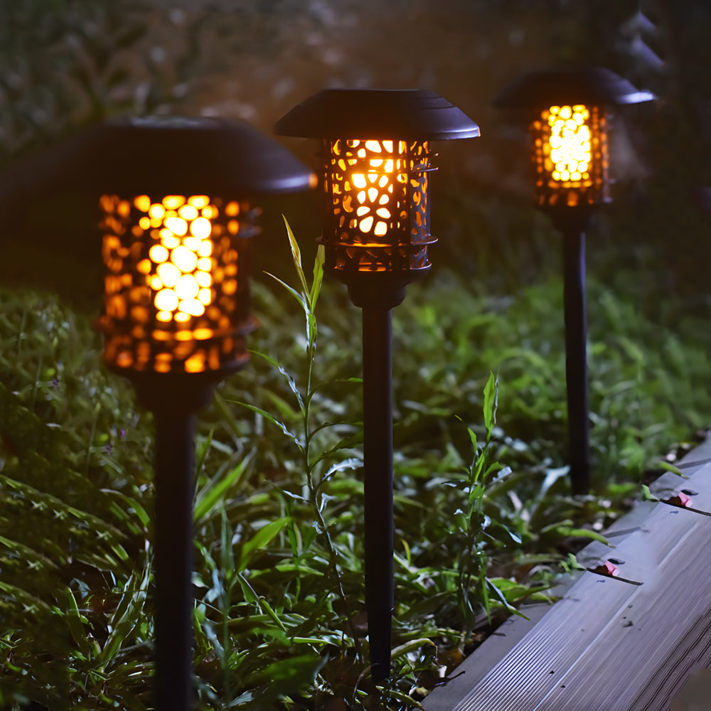 Waterproof Retro Solar Powered Outdoor Pathway Light Black Aluminum Landscape Stake