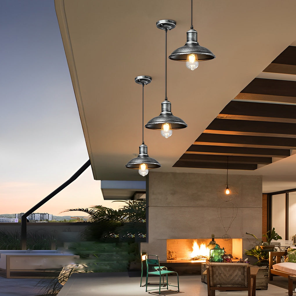 Waterproof Round Iron LED Outdoor Chandelier Retro Industrial Style Hanging Light for Porch