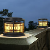 Waterproof Solar Fence Post Lights Retro Pattern Black LED Outdoor Pillar Lantern for Villa Garden