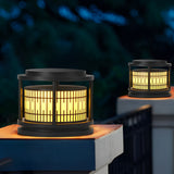 Waterproof Solar Fence Post Lights Retro Pattern Black LED Outdoor Pillar Lantern for Villa Garden